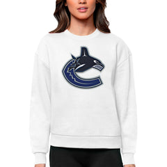 Vancouver Canucks Antigua Women's Team Logo Victory Crewneck Pullover Sweatshirt On Sale