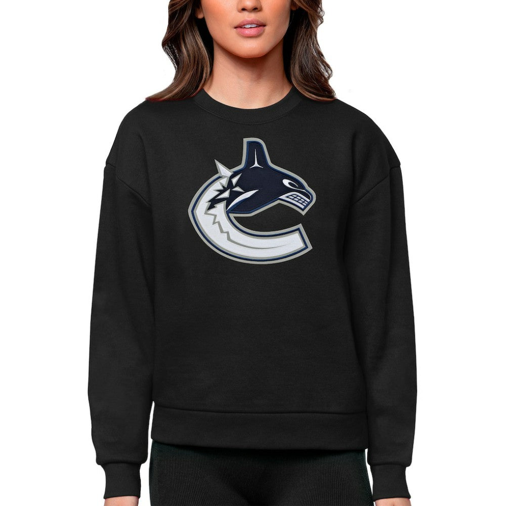 Vancouver Canucks Antigua Women's Team Logo Victory Crewneck Pullover Sweatshirt On Sale