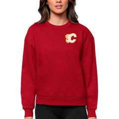 Calgary Flames Antigua Women's Victory Crewneck Pullover Sweatshirt Sale