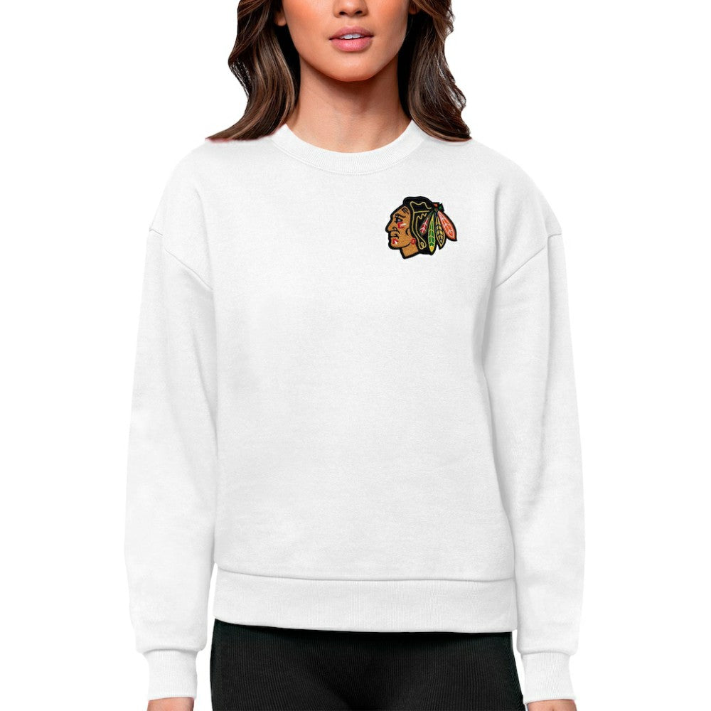 Chicago Blackhawks Antigua Women's Victory Crewneck Pullover Sweatshirt On Sale