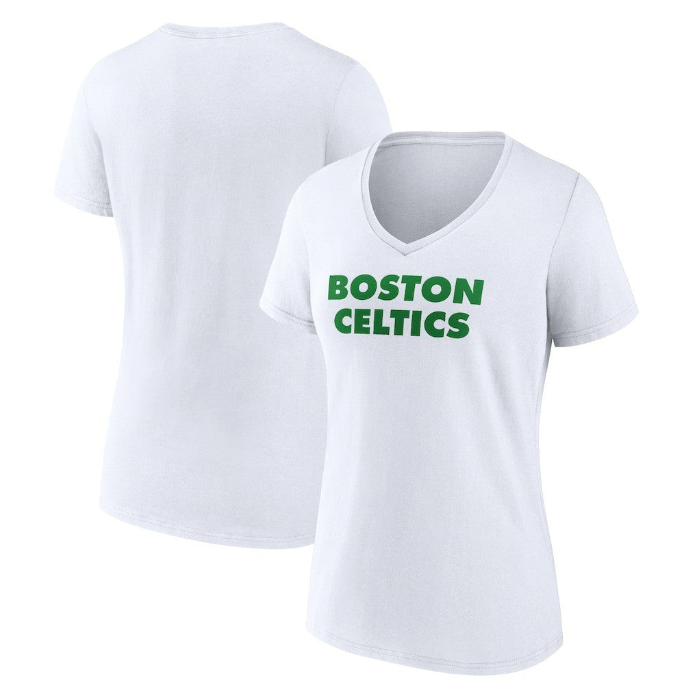 Boston Celtics Women's Wordmark V-Neck T-Shirt New