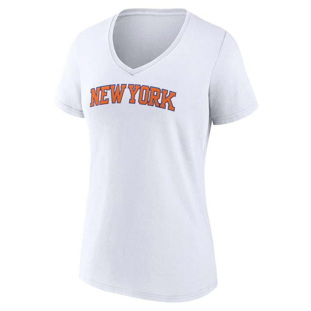 New York Knicks Women's Wordmark V-Neck T-Shirt Outlet