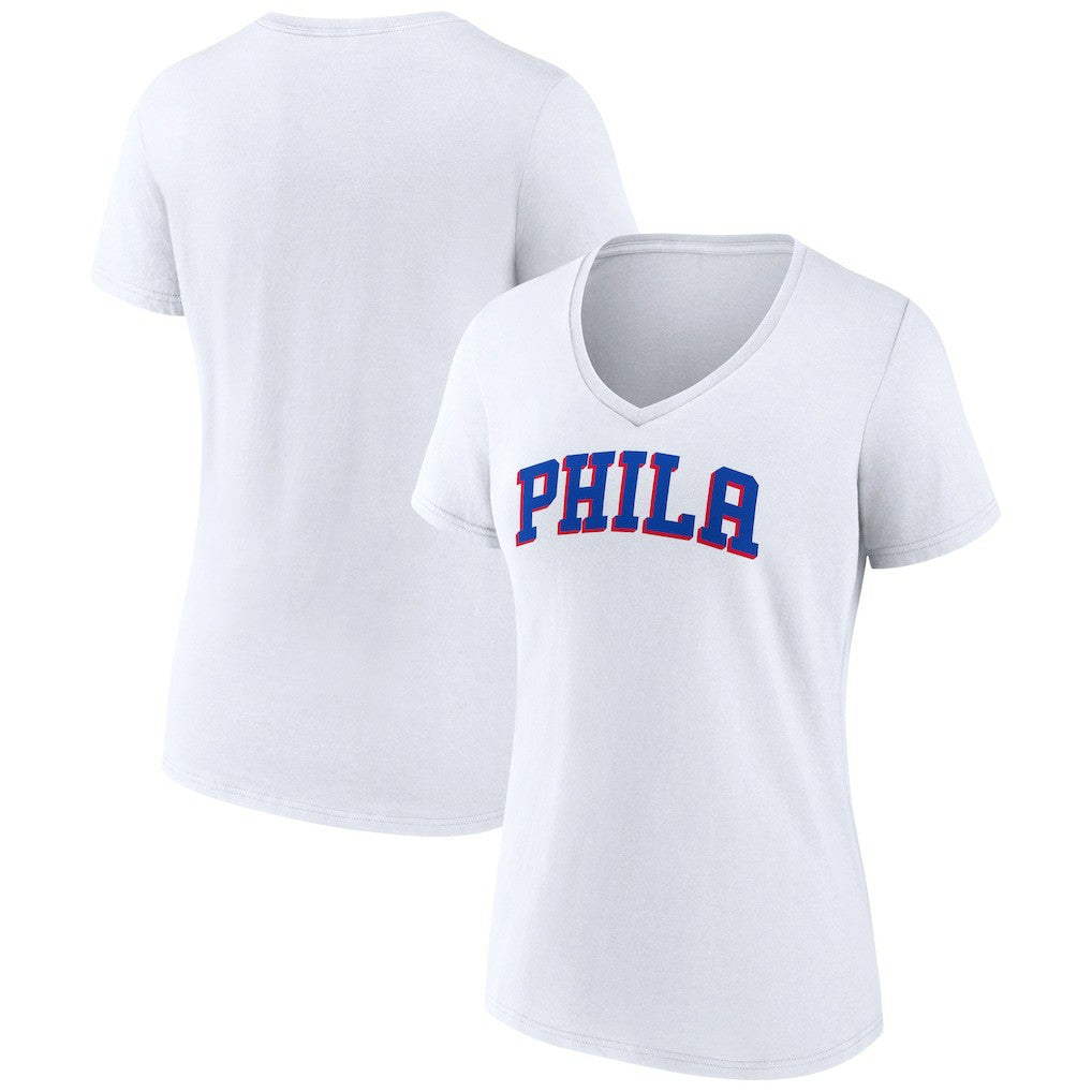 Philadelphia 76ers Women's Wordmark V-Neck T-Shirt New