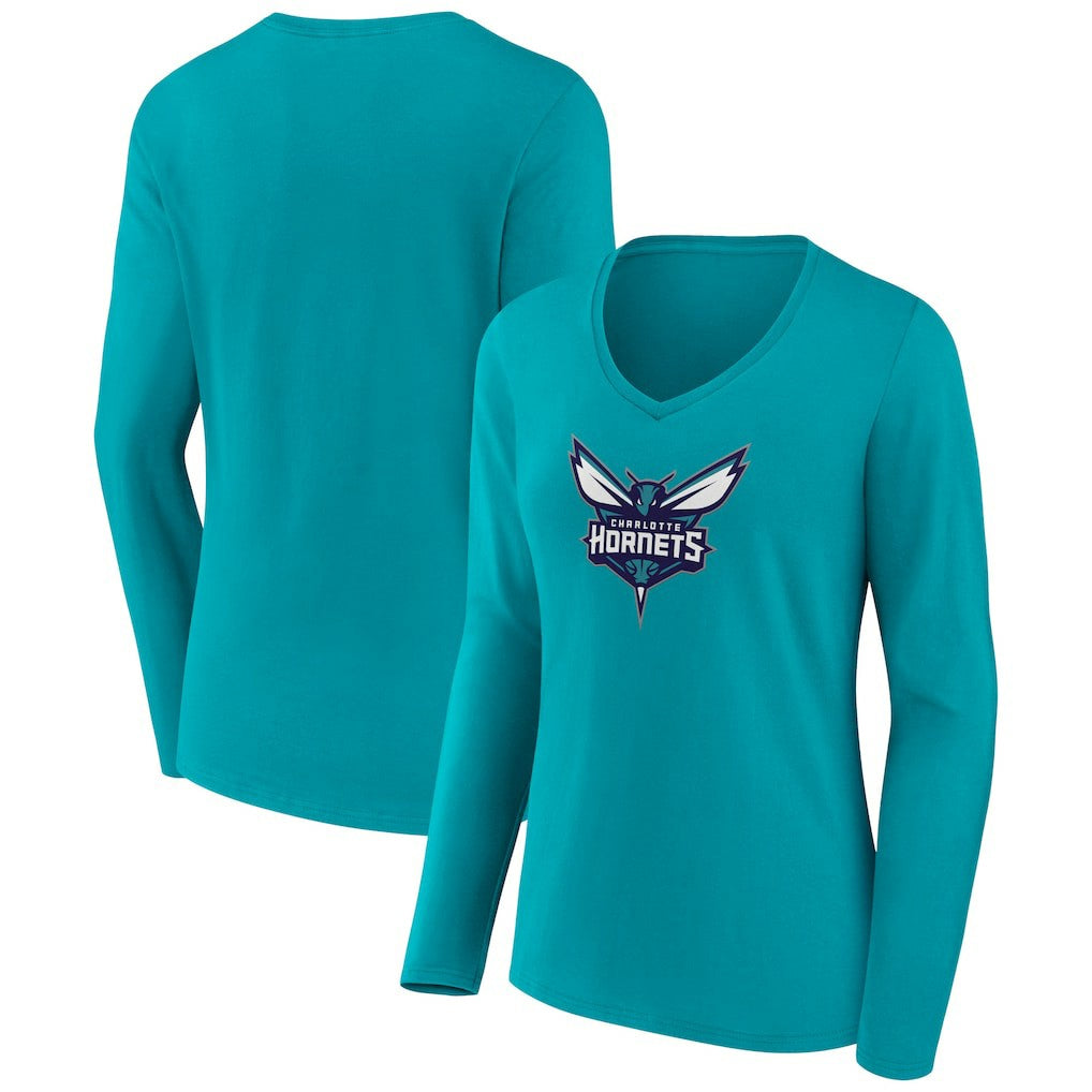 Charlotte Hornets Women's Logo Long Sleeve V-Neck T-Shirt On Sale