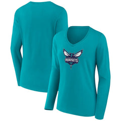 Charlotte Hornets Women's Logo Long Sleeve V-Neck T-Shirt On Sale