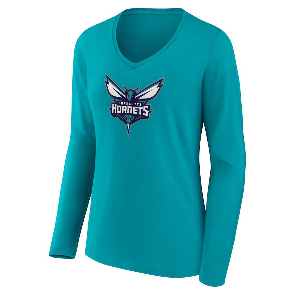 Charlotte Hornets Women's Logo Long Sleeve V-Neck T-Shirt On Sale