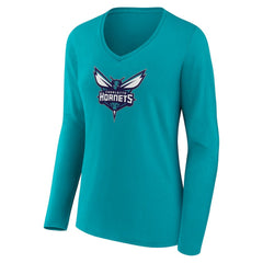 Charlotte Hornets Women's Logo Long Sleeve V-Neck T-Shirt On Sale