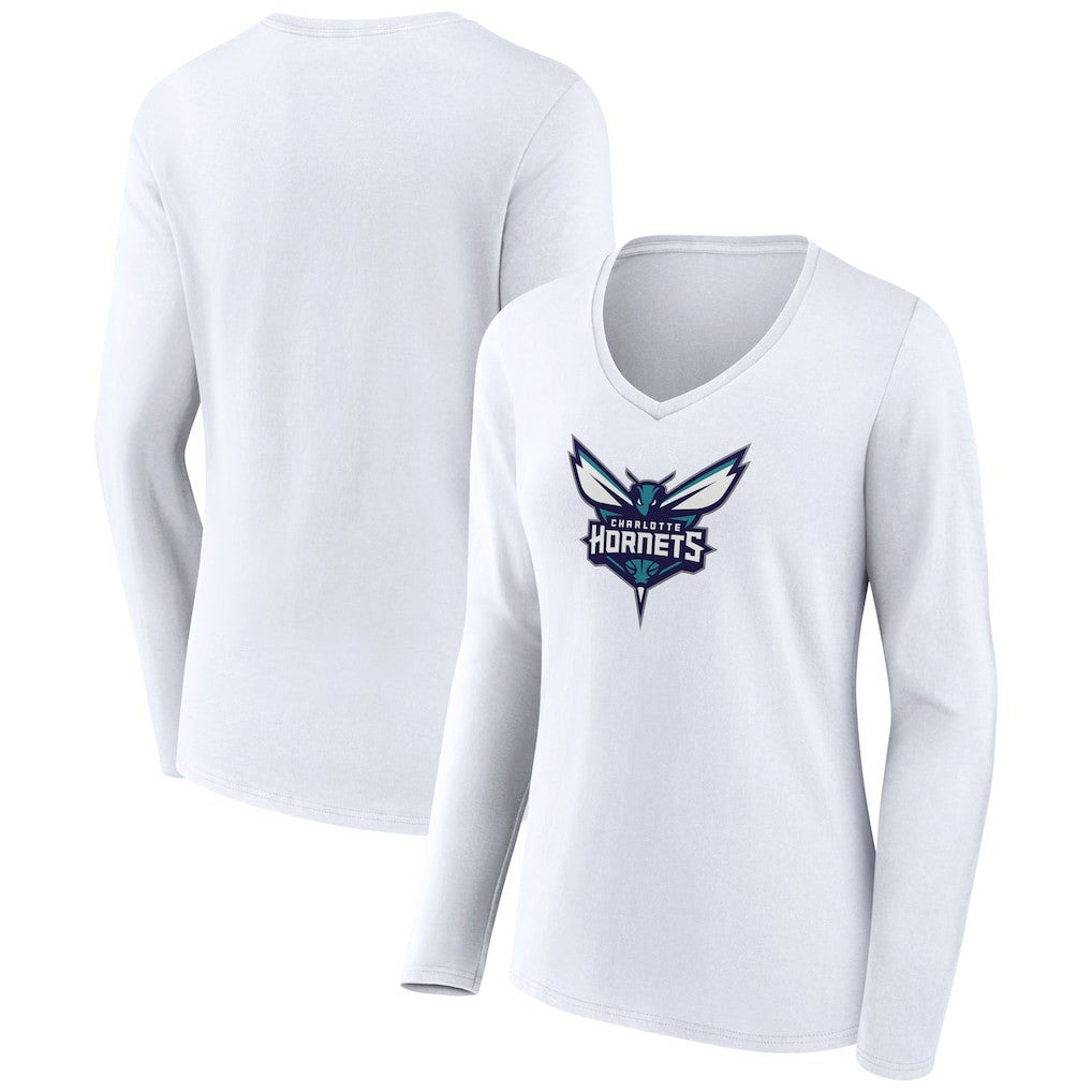 Charlotte Hornets Women's Logo Long Sleeve V-Neck T-Shirt On Sale