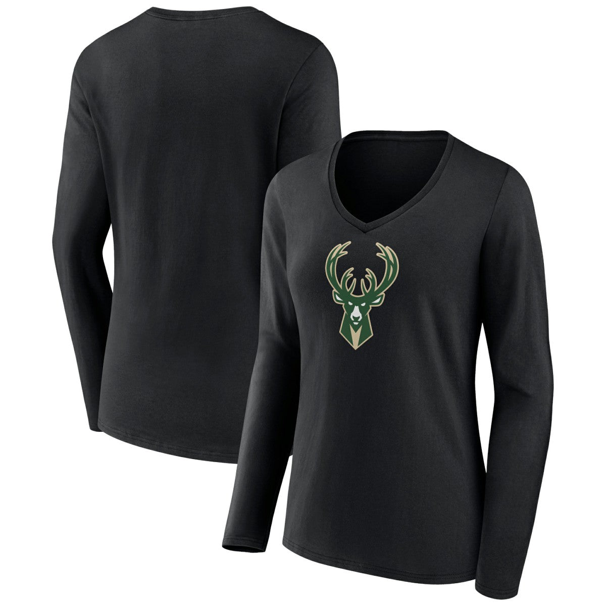 Milwaukee Bucks Women's Logo Long Sleeve V-Neck T-Shirt On Sale