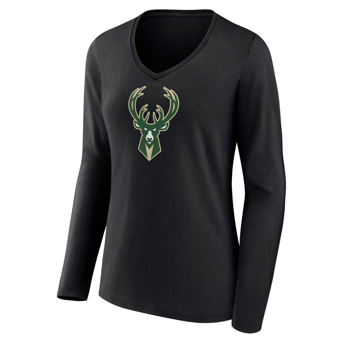 Milwaukee Bucks Women's Logo Long Sleeve V-Neck T-Shirt On Sale