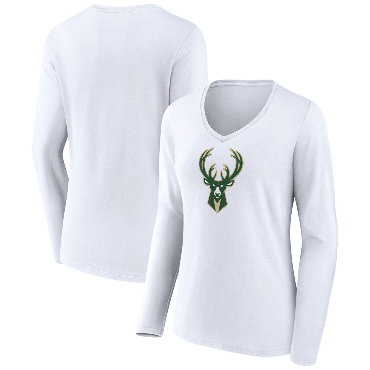 Milwaukee Bucks Women's Logo Long Sleeve V-Neck T-Shirt New