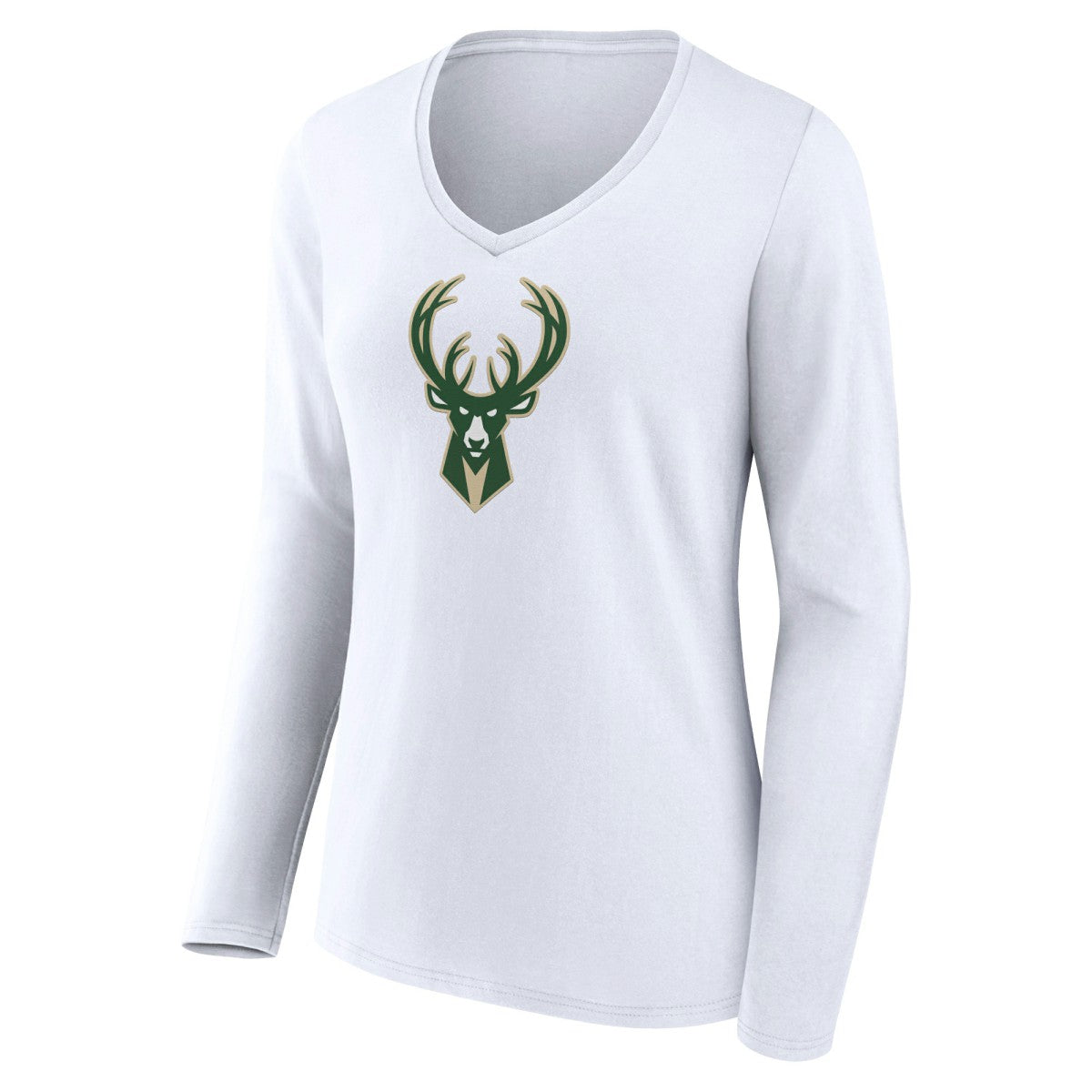 Milwaukee Bucks Women's Logo Long Sleeve V-Neck T-Shirt New