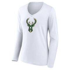 Milwaukee Bucks Women's Logo Long Sleeve V-Neck T-Shirt New