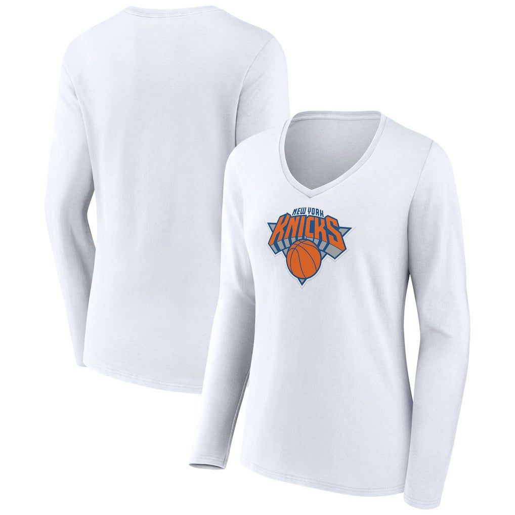 New York Knicks Women's Logo Long Sleeve V-Neck T-Shirt On Sale
