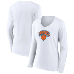 New York Knicks Women's Logo Long Sleeve V-Neck T-Shirt On Sale