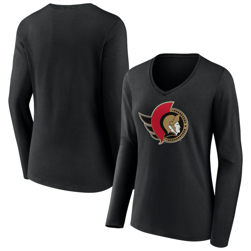 Ottawa Senators Women's Team Logo Long Sleeve V-Neck T-Shirt On Sale