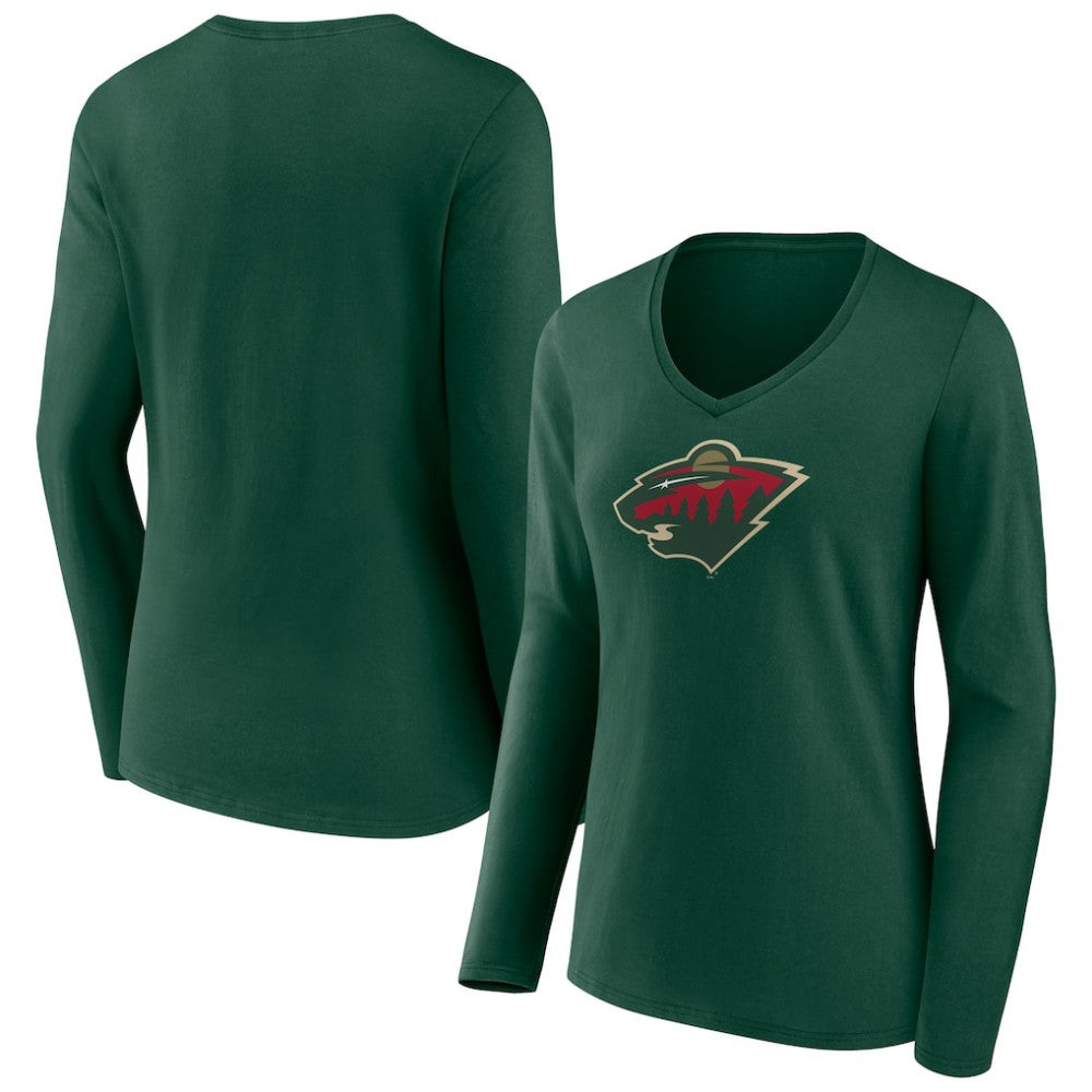 Minnesota Wild Women's Team Logo Long Sleeve V-Neck T-Shirt On Sale