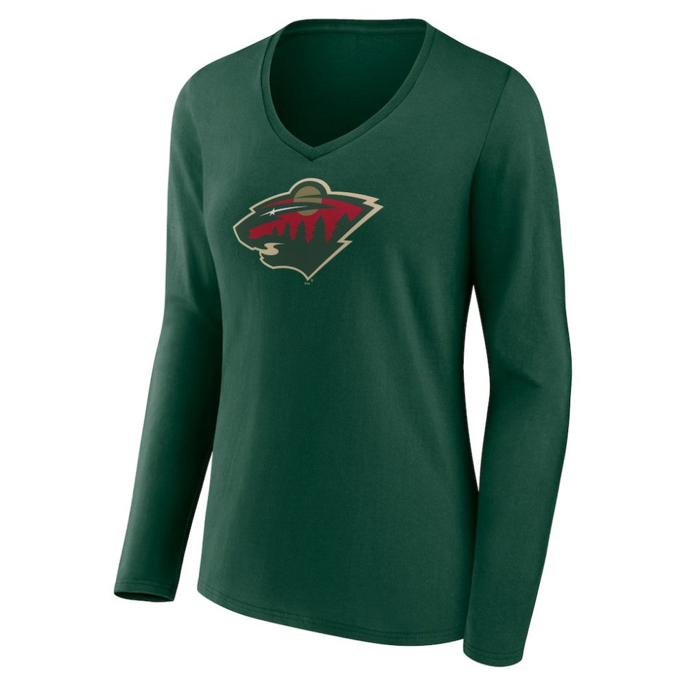 Minnesota Wild Women's Team Logo Long Sleeve V-Neck T-Shirt On Sale