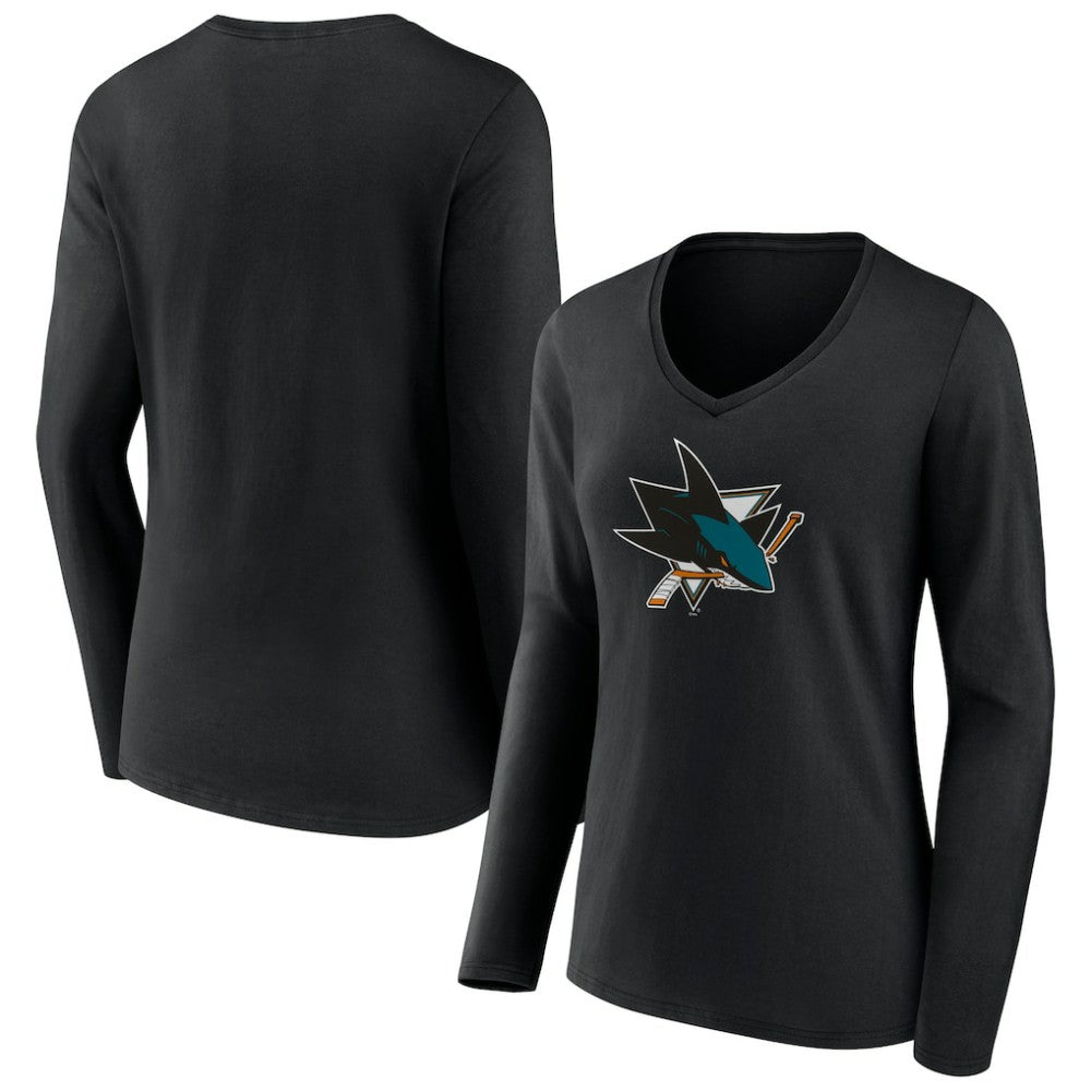 San Jose Sharks Women's Team Logo Long Sleeve V-Neck T-Shirt Online