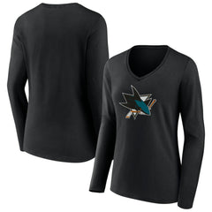 San Jose Sharks Women's Team Logo Long Sleeve V-Neck T-Shirt Online