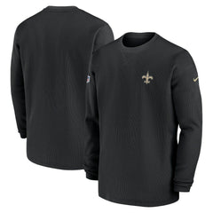 New Orleans Saints Nike 2023 Sideline Throwback Heavy Brushed Waffle Long Sleeve Top