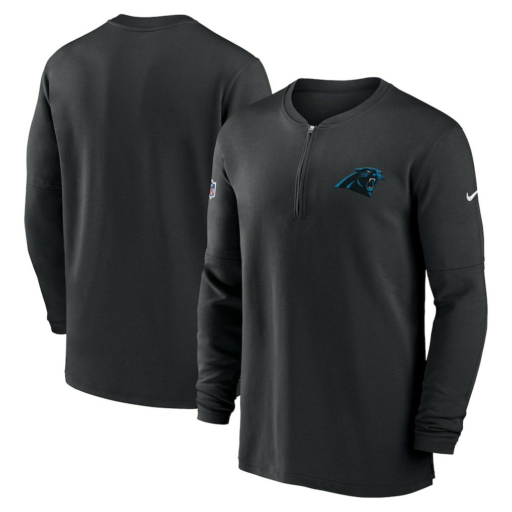 Carolina Panthers Nike 2023 Sideline Performance Long Sleeve Tri-Blend Quarter-Zip Top