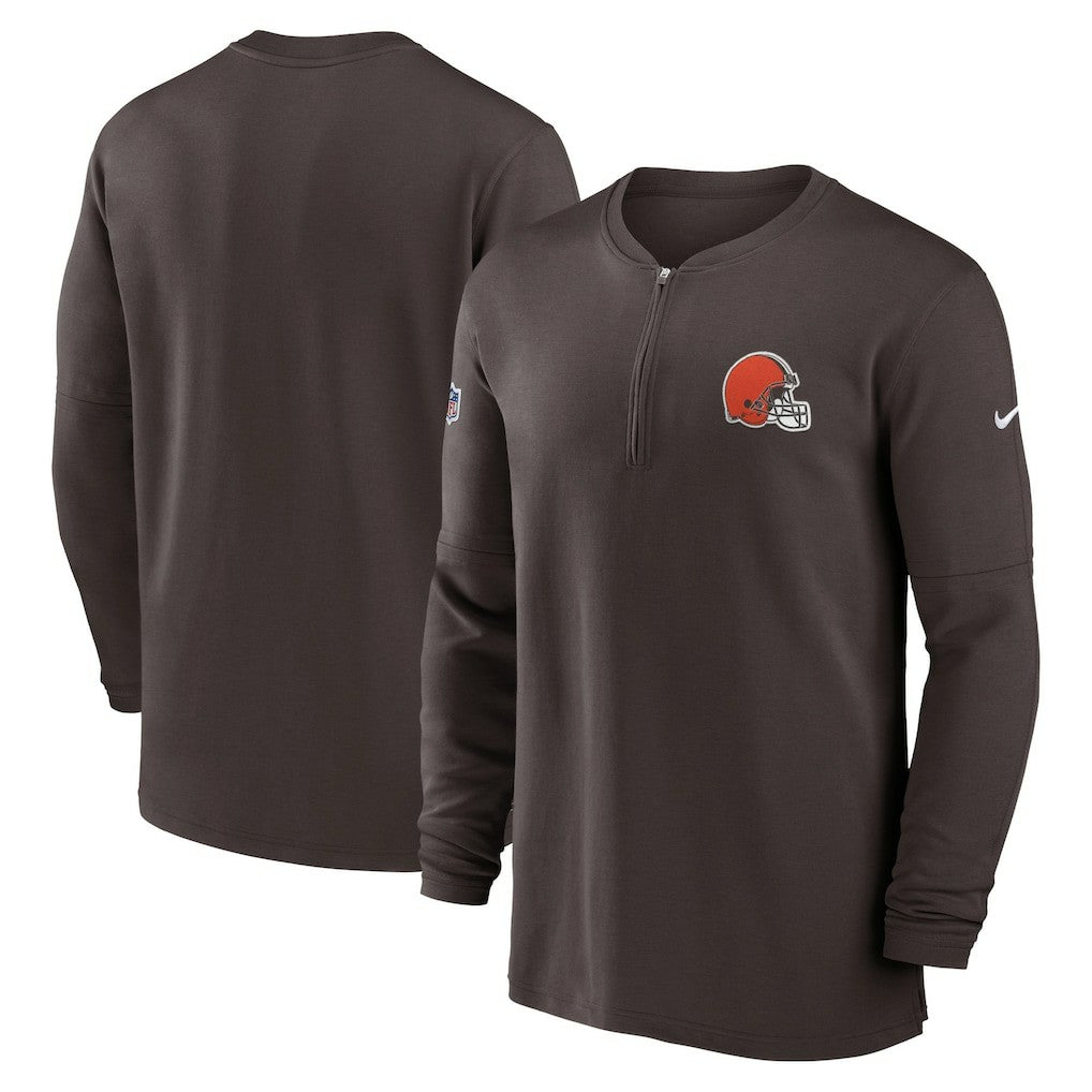 Cleveland Browns Nike 2023 Sideline Performance Long Sleeve Tri-Blend Quarter-Zip Top