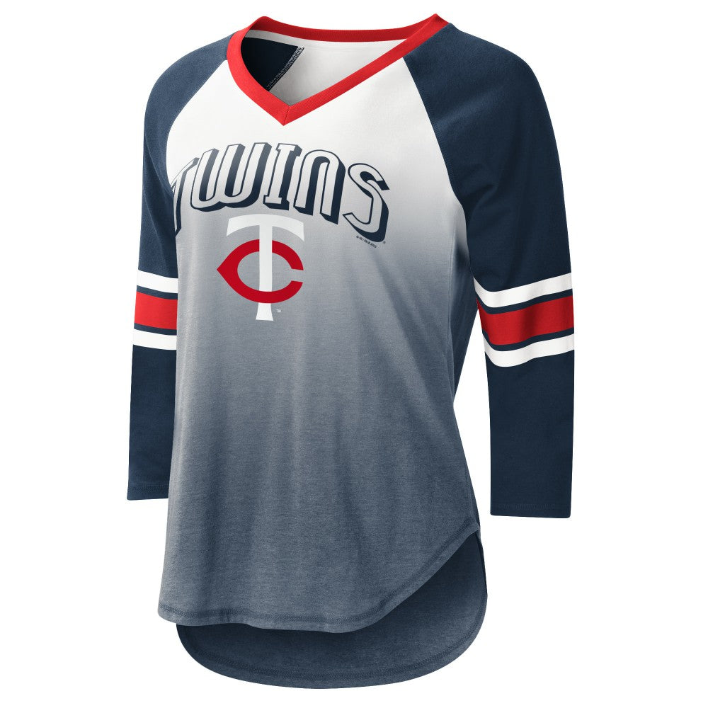 Minnesota Twins G-III 4Her by Carl Banks Women's Lead-Off Raglan 3/4-Sleeve V-Neck T-Shirt | MLB Shop