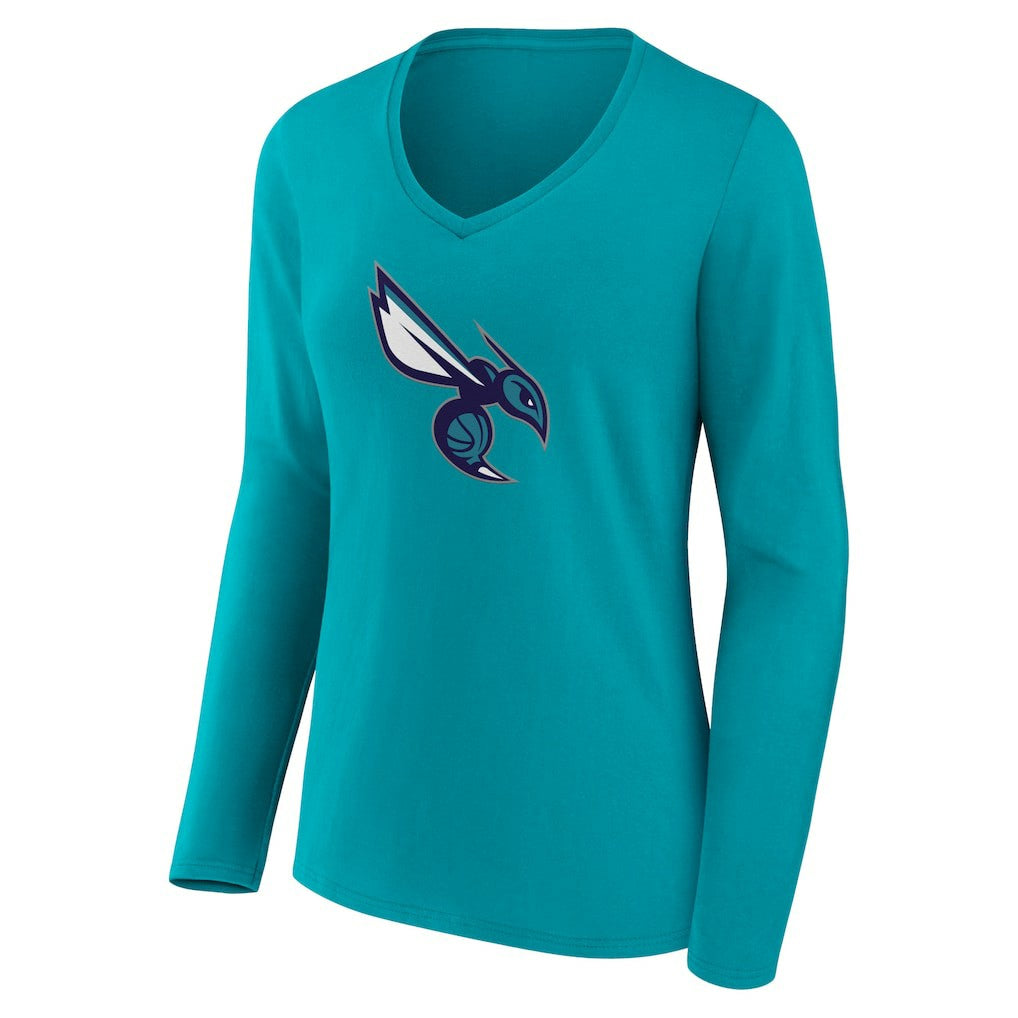 Charlotte Hornets Women's Alternate Logo V-Neck Long Sleeve T-Shirt On Sale
