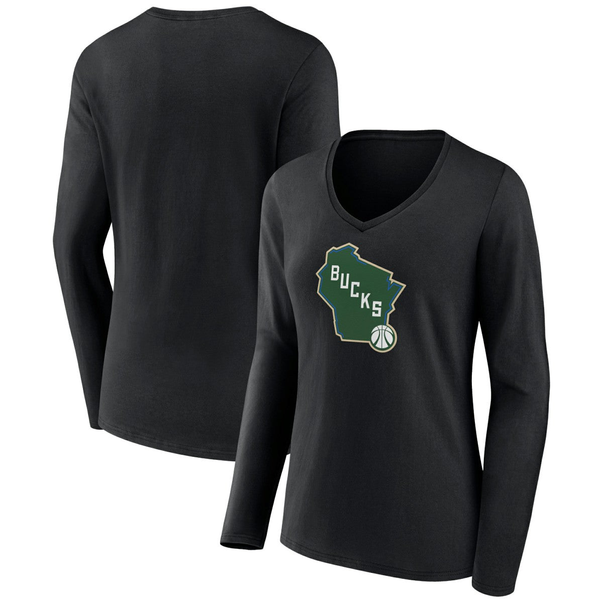 Milwaukee Bucks Women's Alternate Logo V-Neck Long Sleeve T-Shirt On Sale
