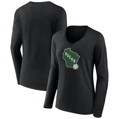 Milwaukee Bucks Women's Alternate Logo V-Neck Long Sleeve T-Shirt On Sale