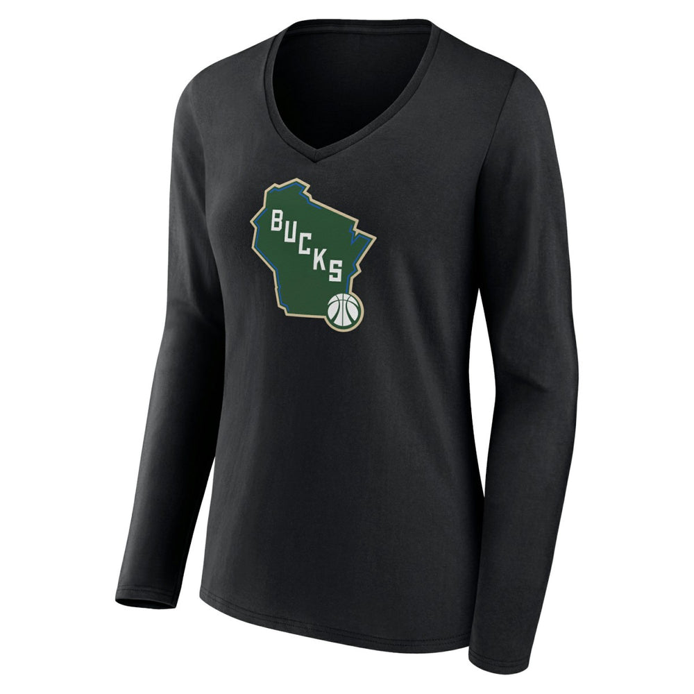 Milwaukee Bucks Women's Alternate Logo V-Neck Long Sleeve T-Shirt On Sale