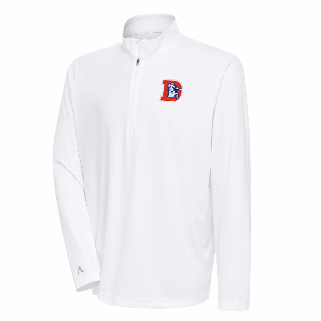 Denver Broncos  Antigua Team Logo Throwback Tribute Quarter-Zip Pullover Top