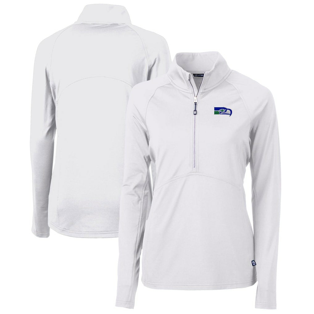 Seattle Seahawks  Cutter & Buck Women's Throwback Logo Adapt Eco Knit Stretch Recycled Half-Zip Pullover Top
