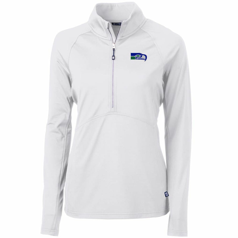 Seattle Seahawks  Cutter & Buck Women's Throwback Logo Adapt Eco Knit Stretch Recycled Half-Zip Pullover Top