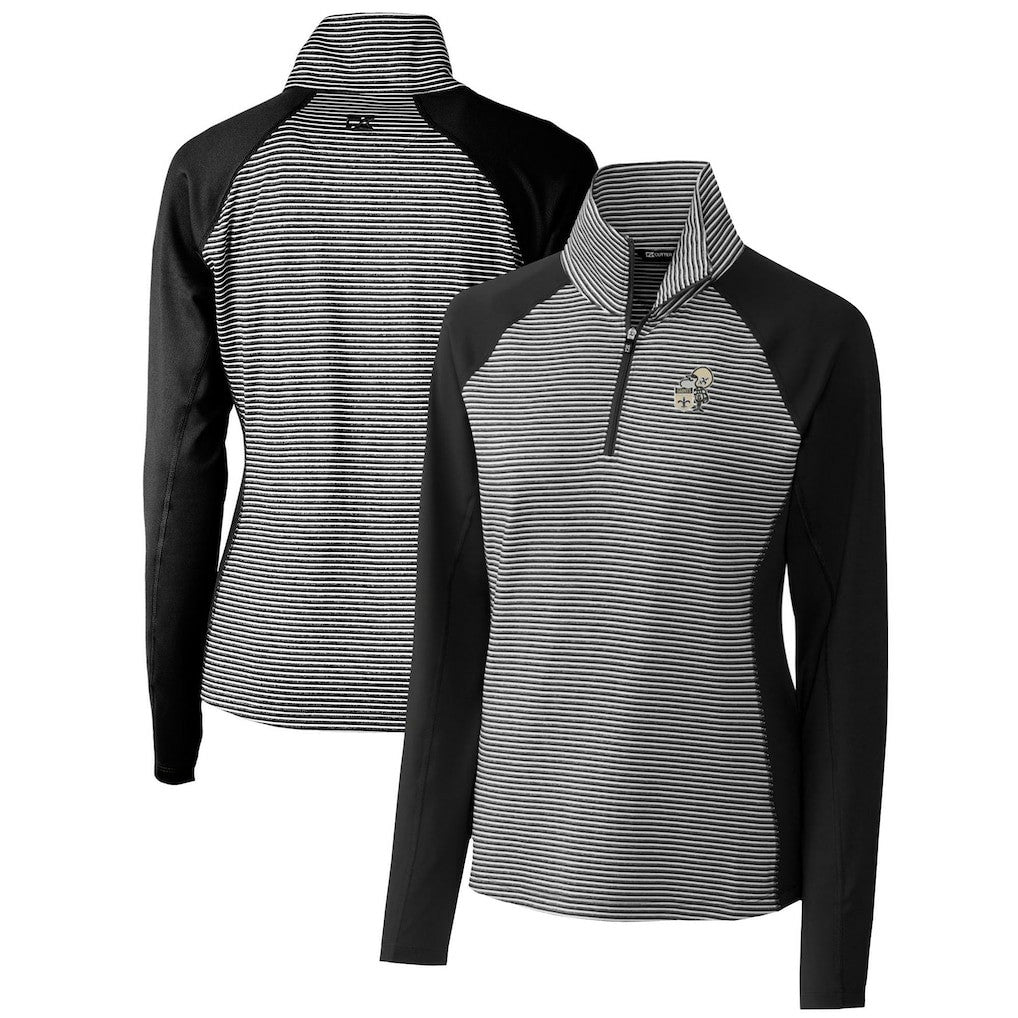 New Orleans Saints  Cutter & Buck Women's Throwback Logo Forge Tonal Stripe Stretch Half-Zip Pullover Top