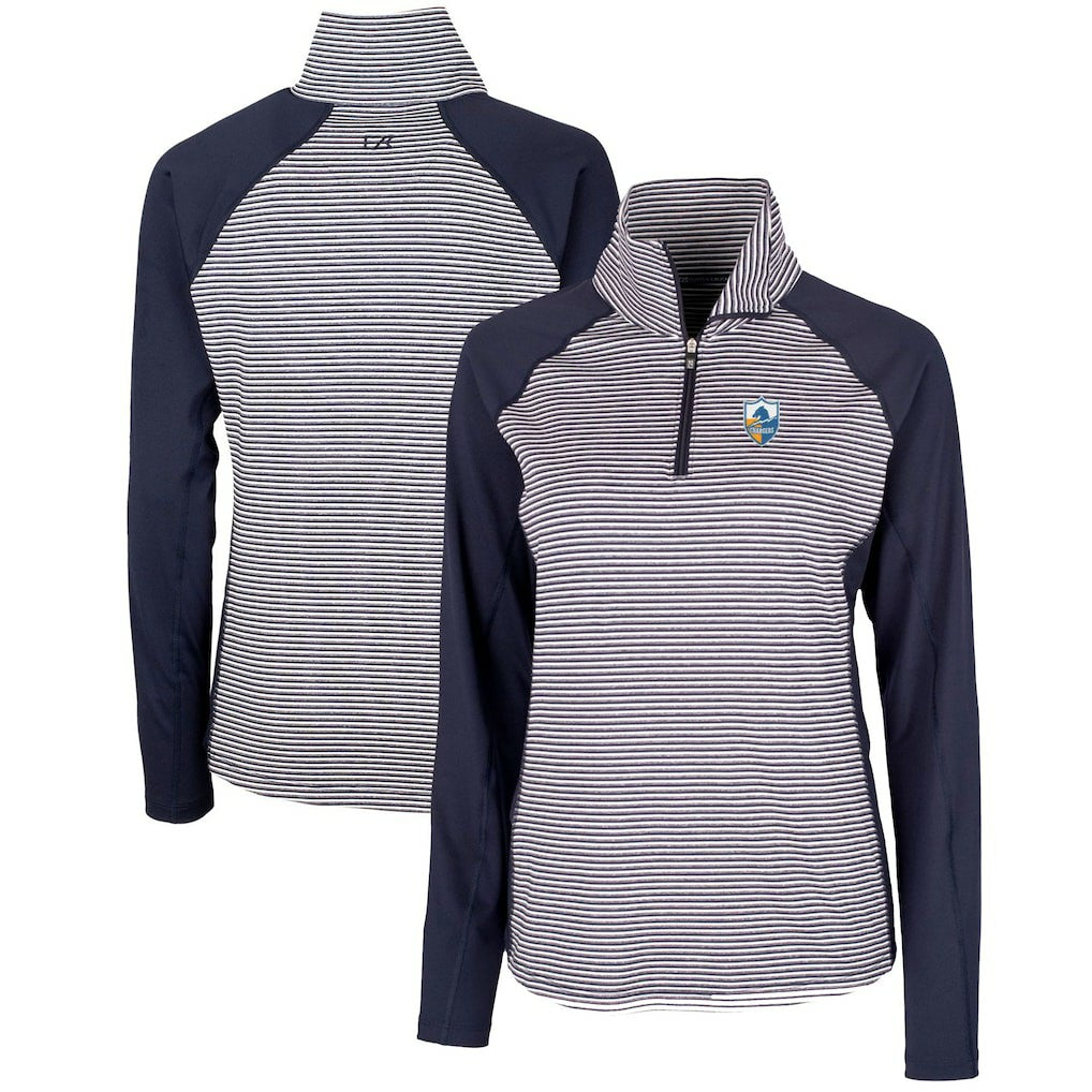 Los Angeles Chargers  Cutter & Buck Women's Throwback Logo Forge Tonal Stripe Stretch Half-Zip Pullover Top