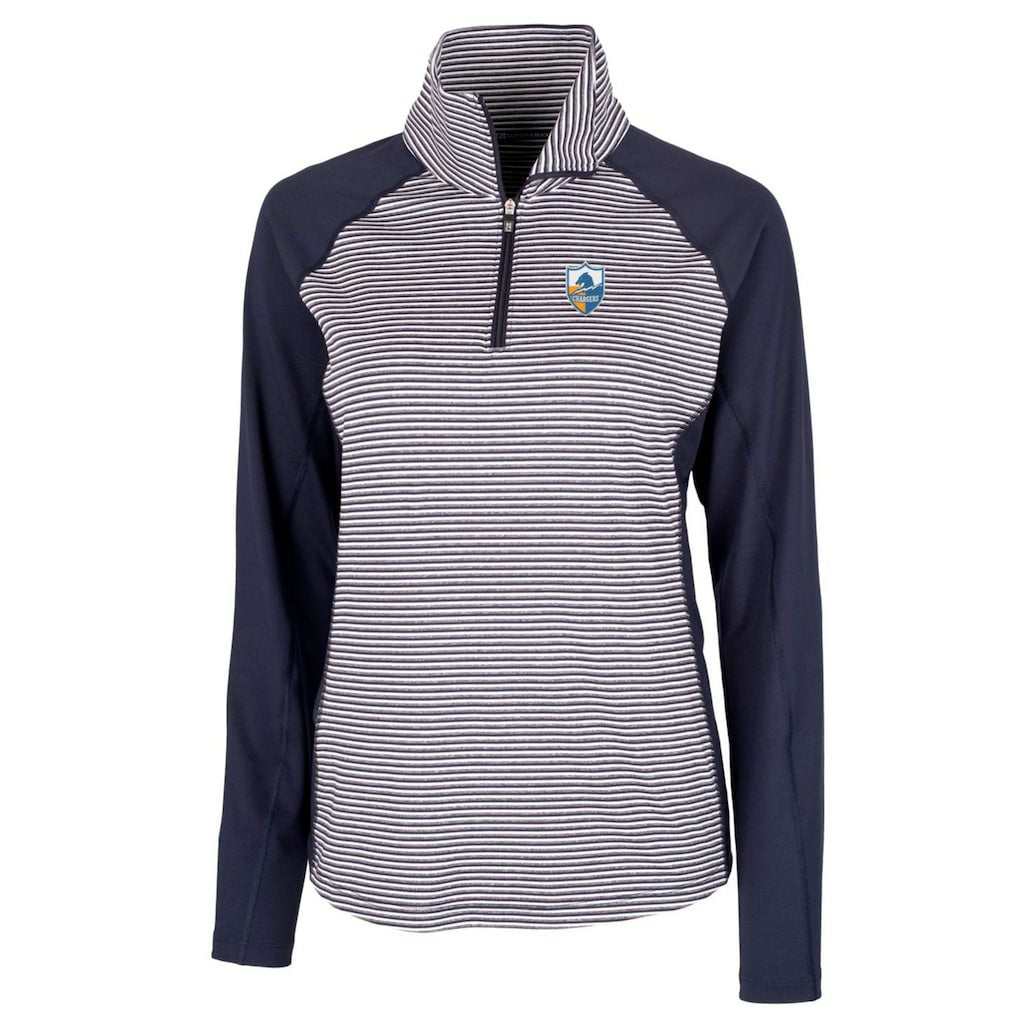 Los Angeles Chargers  Cutter & Buck Women's Throwback Logo Forge Tonal Stripe Stretch Half-Zip Pullover Top