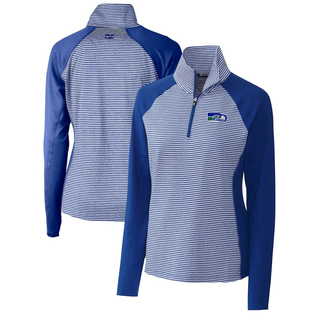 Seattle Seahawks  Cutter & Buck Women's Throwback Logo Forge Tonal Stripe Stretch Half-Zip Pullover Top