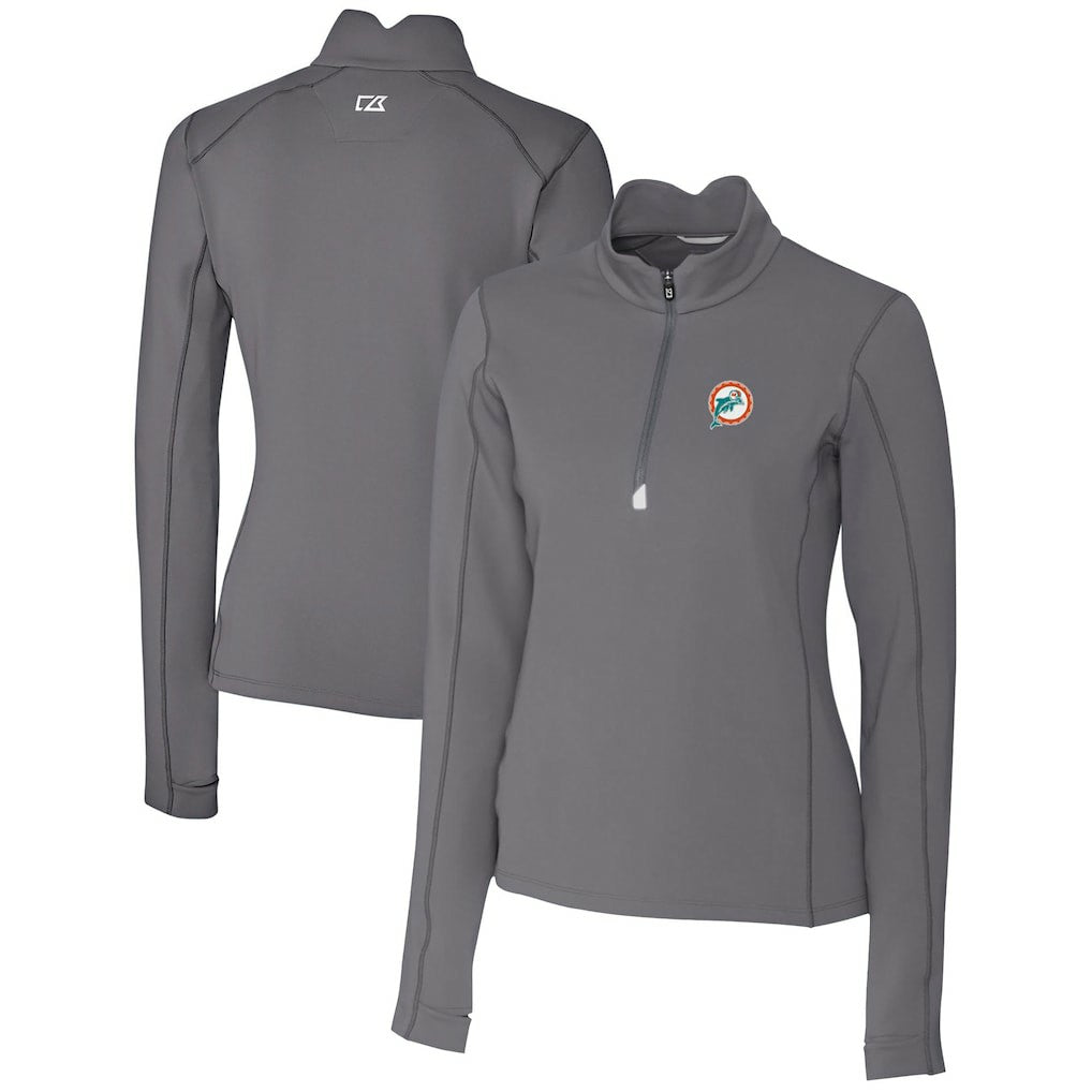 Miami Dolphins  Cutter & Buck Women's Throwback Logo Traverse Stretch Quarter-Zip Pullover Top