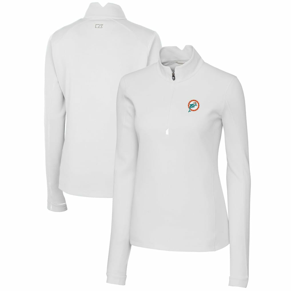 Miami Dolphins  Cutter & Buck Women's Throwback Logo Traverse Stretch Quarter-Zip Pullover Top