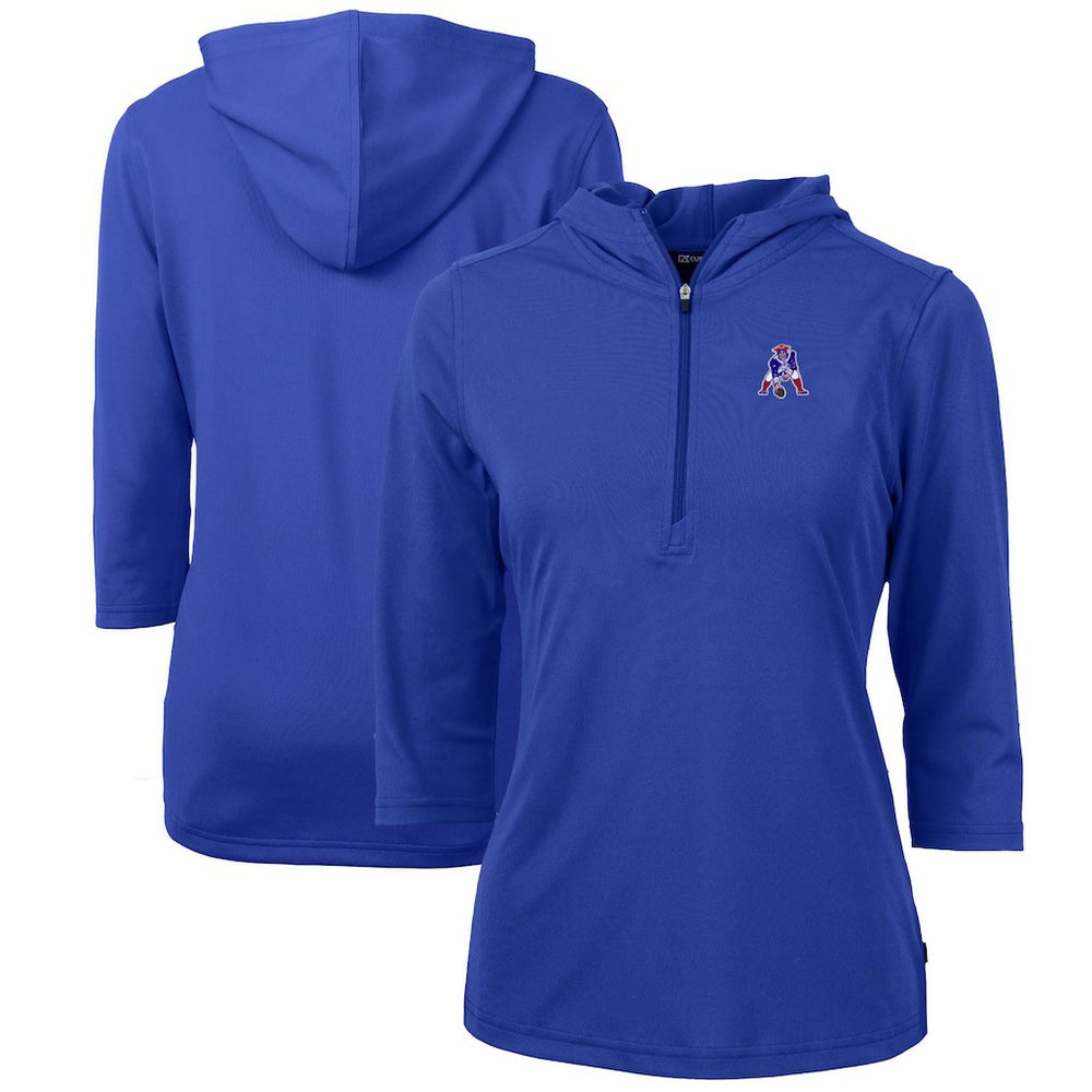 New England Patriots  Cutter & Buck Women's Throwback Logo Virtue Eco Pique 3/4 Sleeve Half-Zip Pullover Hoodie