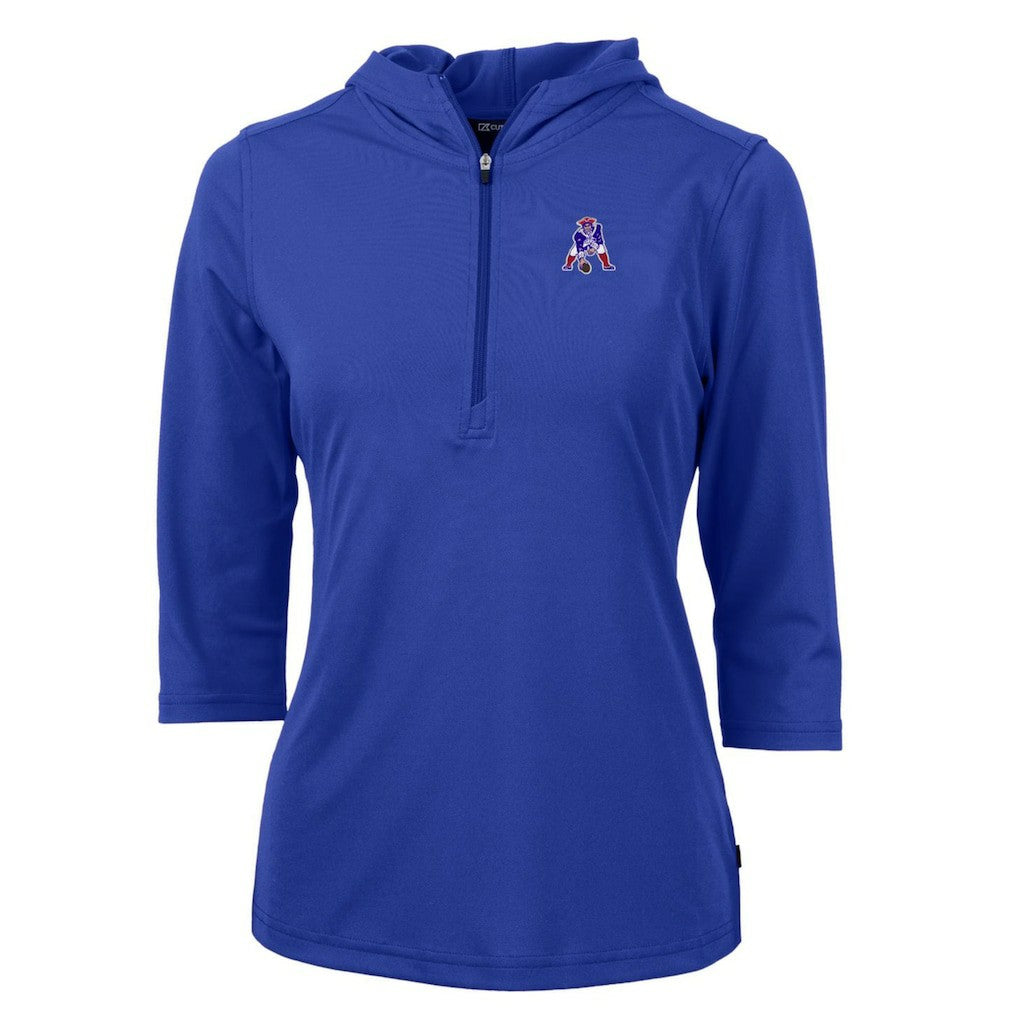 New England Patriots  Cutter & Buck Women's Throwback Logo Virtue Eco Pique 3/4 Sleeve Half-Zip Pullover Hoodie
