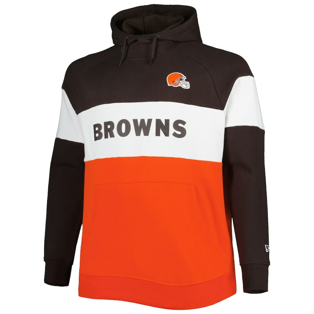 Cleveland Browns New Era Big & Tall Current Colorblock Raglan Fleece Pullover Hoodie