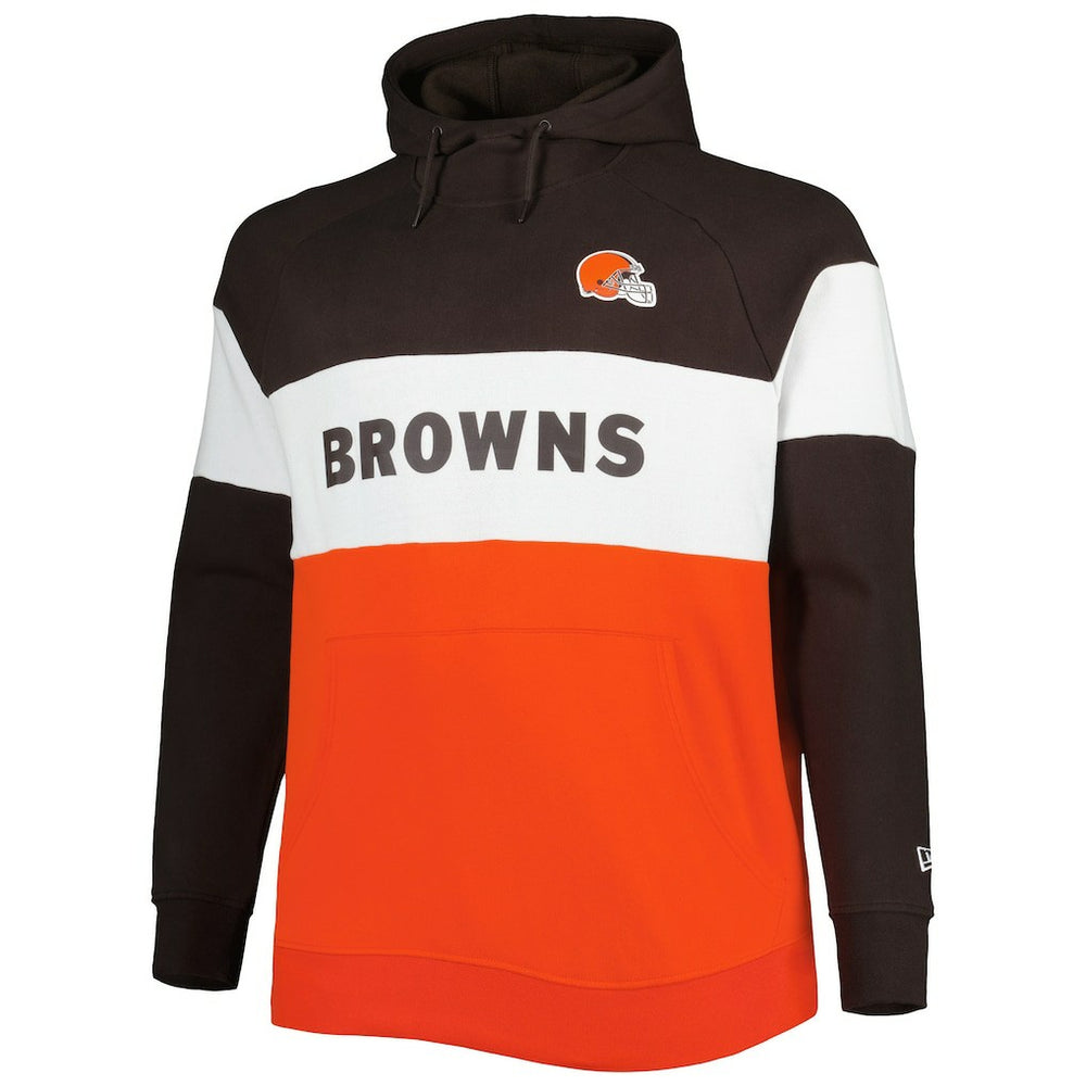 Cleveland Browns New Era Big & Tall Current Colorblock Raglan Fleece Pullover Hoodie