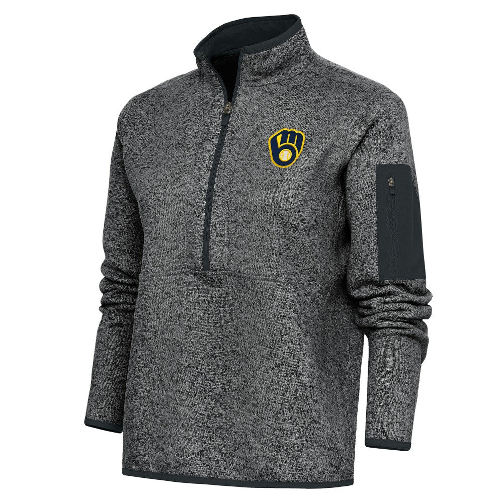Milwaukee Brewers Antigua Women's Logo Fortune Quarter-Zip Pullover Jacket | MLB US