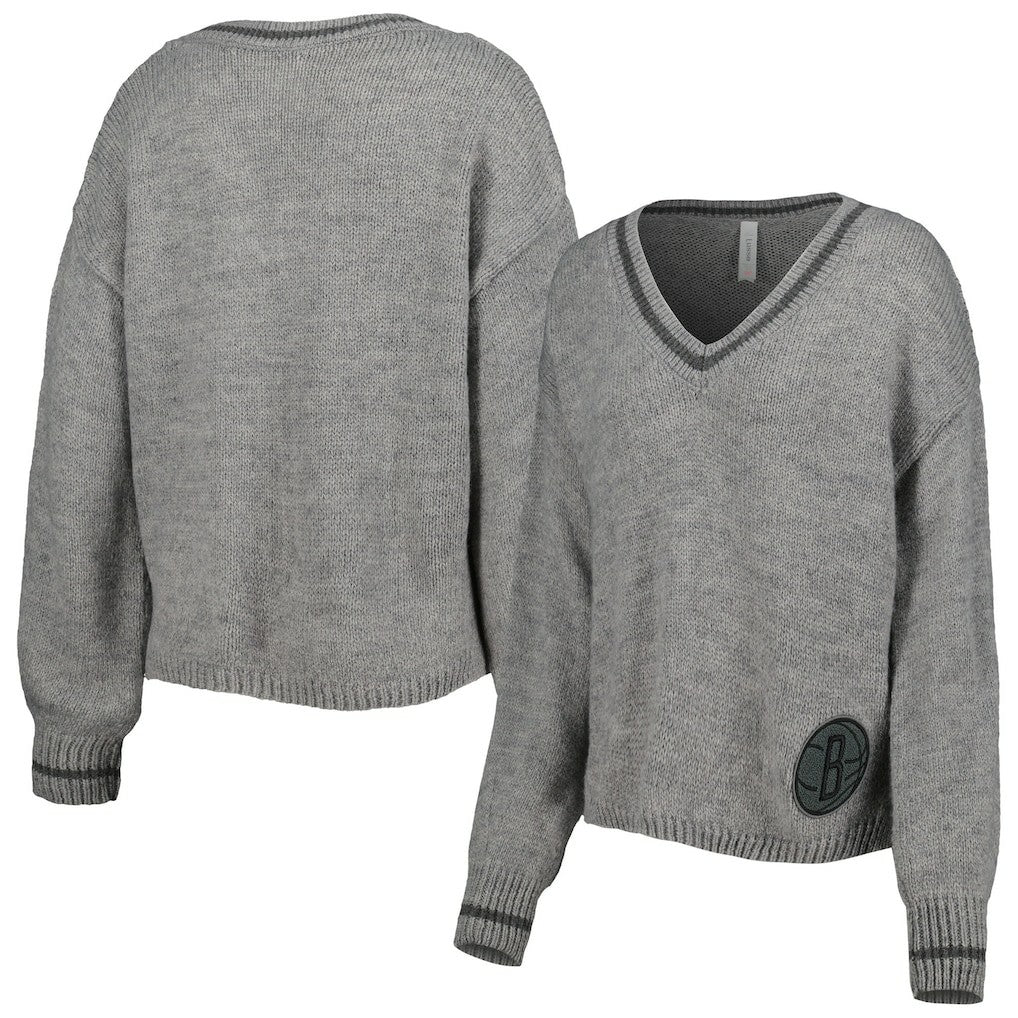 Brooklyn Nets Lusso Women's Scarletts Lantern Sleeve Tri-Blend V-Neck Pullover Sweater For Sale