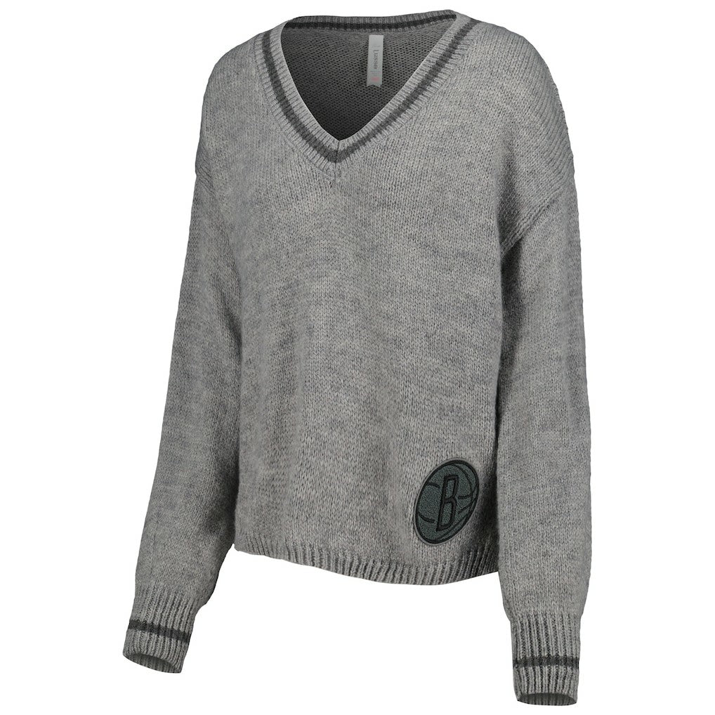 Brooklyn Nets Lusso Women's Scarletts Lantern Sleeve Tri-Blend V-Neck Pullover Sweater For Sale