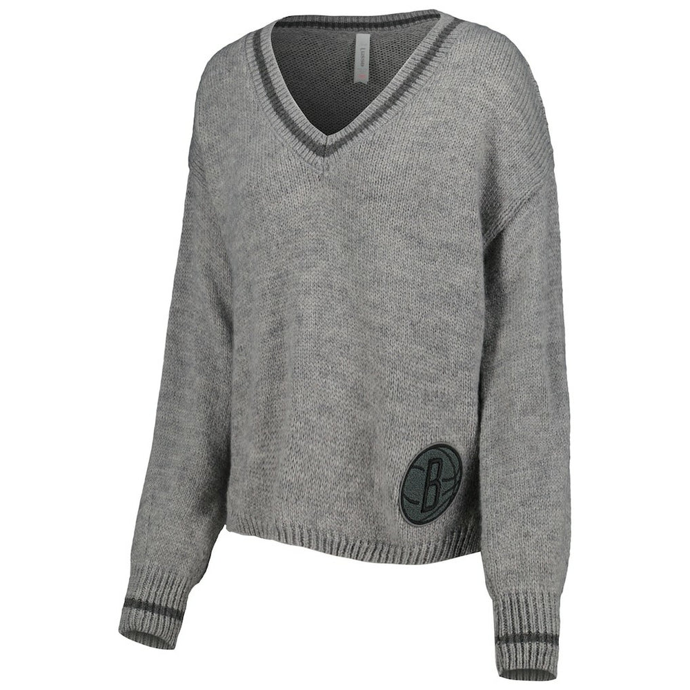 Brooklyn Nets Lusso Women's Scarletts Lantern Sleeve Tri-Blend V-Neck Pullover Sweater For Sale