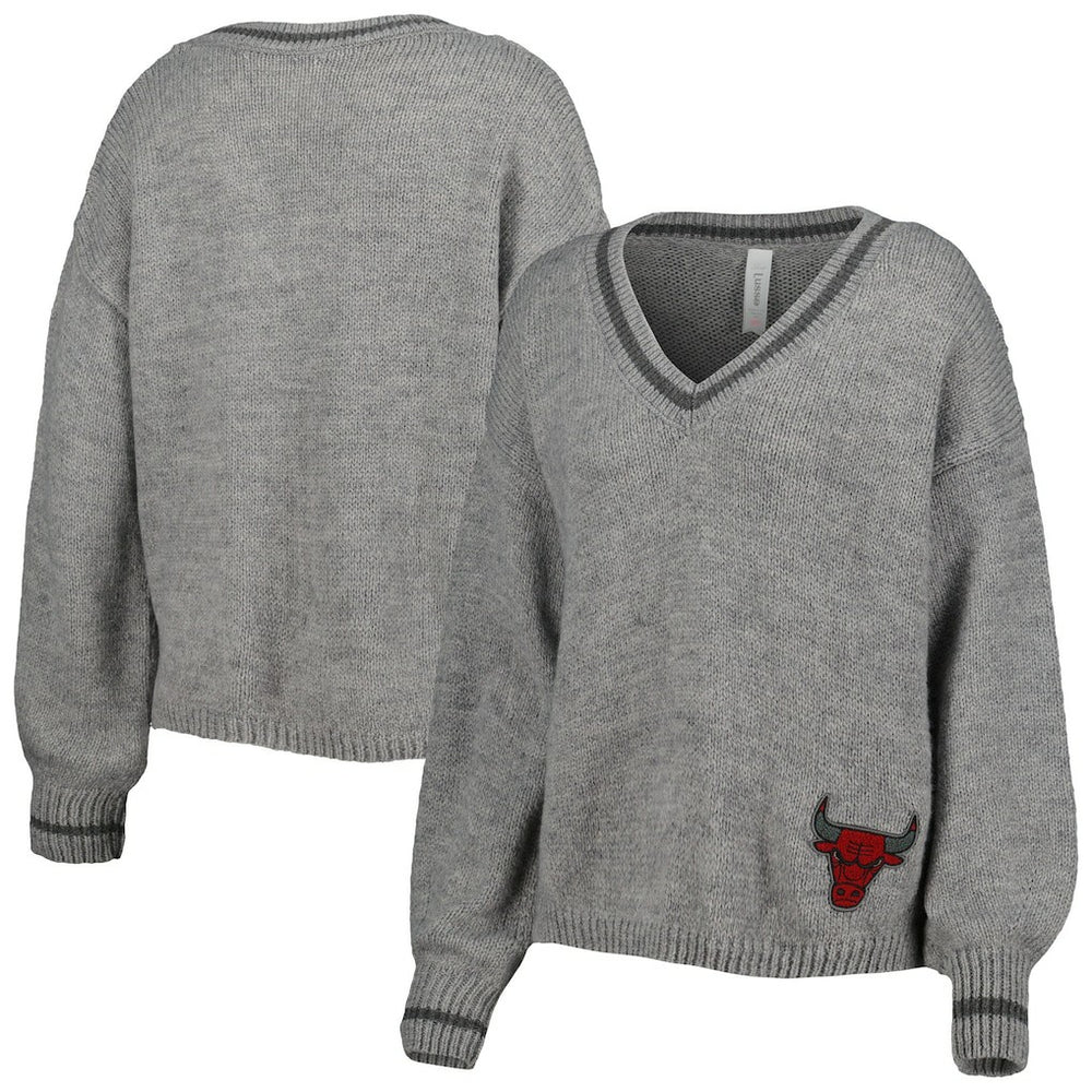 Chicago Bulls Lusso Women's Scarletts Lantern Sleeve Tri-Blend V-Neck Pullover Sweater Discount